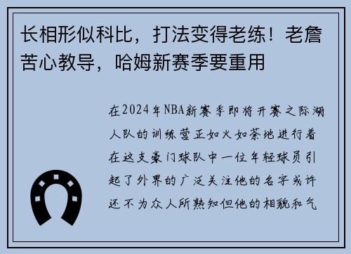 长相形似科比，打法变得老练！老詹苦心教导，哈姆新赛季要重用