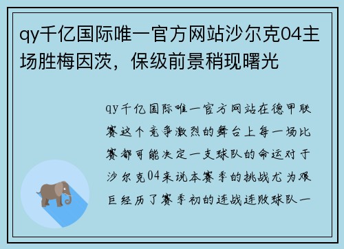 qy千亿国际唯一官方网站沙尔克04主场胜梅因茨，保级前景稍现曙光