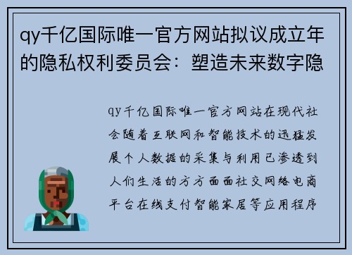 qy千亿国际唯一官方网站拟议成立年的隐私权利委员会：塑造未来数字隐私保护新格局 - 副本